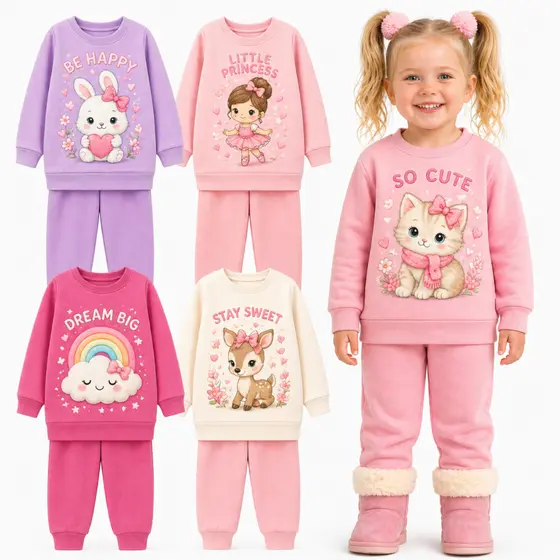 Kit Sortido 2 ou 6 peças de Moletom Infantil Feminino Inverno Conjuntos de Moletom Infantil Bebê Menina Flanelado