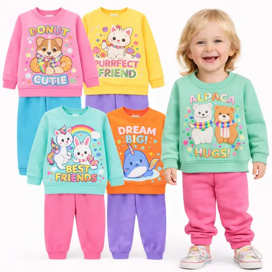 Kit Sortido 2 ou 4 Peças de Moletom Infantil Bebê Menina INVERNO Conjuntos Moletom Infantil Feminino Inverno Flanelado