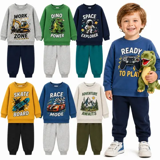 Kit Sortido 2 ou 6 Peças Roupa Infantil Menino Inverno Conjunto de Moletom Infantil Bebê Masculino Inverno Peluciado