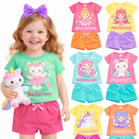 Kit Sortido 2 ou 6 peças Roupa Infantil Menina Verão Conjunto Infantil de Menina Verão Roupa Feminina Entrega Rápida