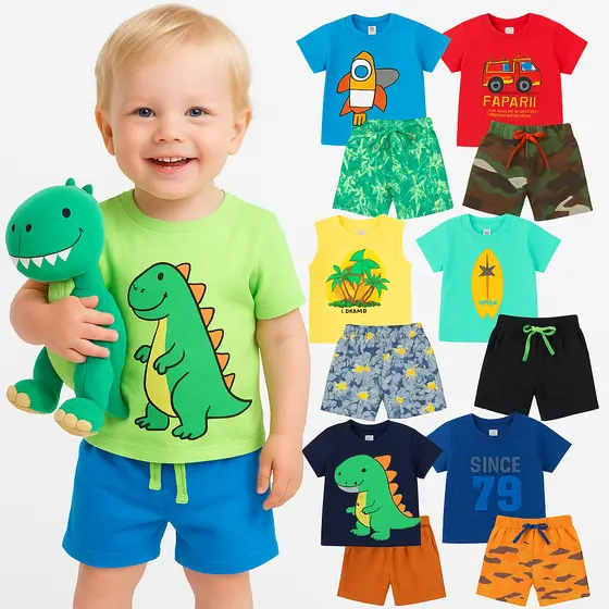 Kit Sortido 2 ou 4 Peças De Roupa Infantil Menino Verão Conjuntos Infantil Bebê Masculino Verão Camiseta e Shorts VERÃO