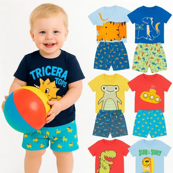 Kit Sortido 2 ou 4 Peças Conjunto Infantil Menino VERÃO Moda Masculina Bebê Leve e Fresquinha