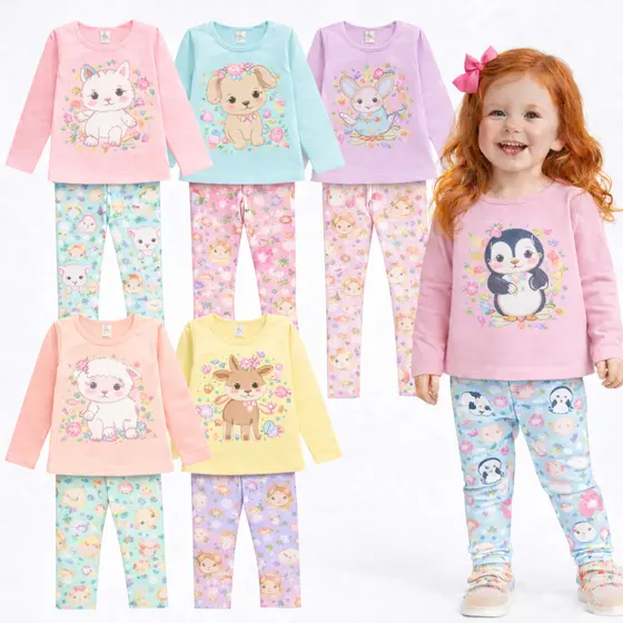 Kit Sortido 2 ou 4 Peças Roupa de MEIA ESTAÇÃO Infantil Menina Blusa Manga Longa e Calça Legging Bebê Menina