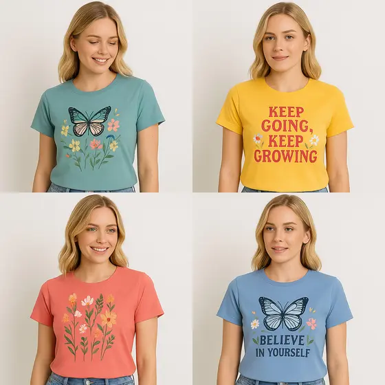 Kit Sortido 1 ou 3 T Shirt Feminina Premium Algodão Leve Macia Ideal para Dia a Dia