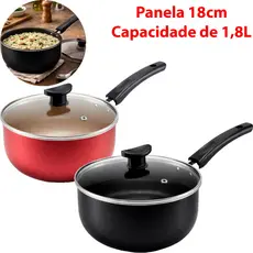 Panela Caçarola 18cm de 1,8 Litros Para Cozinha Antiaderente Reforçada Tampa Vidro Temperado