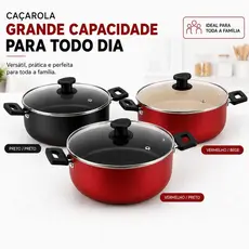 Panela Caçarola 22cm de 3,5 Litros Grande Para Cozinha Antiaderente Reforçada Tampa Vidro Temperado