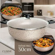 Frigideira Wok com Tampa 30cm Grande Alta Antiaderente Teflon de Vidro Caçarola paella paelleira