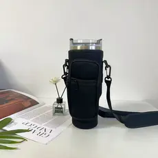 Suporte para Copo ou Garrafa Bolsa Porta Garrafas Alça Ajustável e Bolso para Ombro Portátil