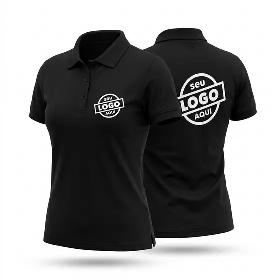 Camisa Feminina Polo Malha Pique Personalizada Logo Peito e Costa