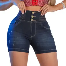Short jeans feminino meia coxa modelador versátil casual cós cintura alta Jeans PREMIUM LAYCRA empina bumbum