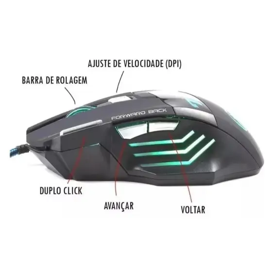 Mouse Gamer ANUBIS V4 Usb 2400 Dpi Com Led 7 Botões Knup - Kpv4