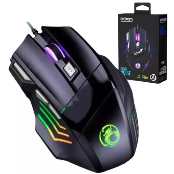 Mouse Gamer Para Jogo 3.200 Dpi Óptico Com Led Rgb Usb Preto