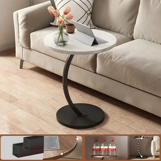Mesa Decorativa Lateral Canto Redonda Apoio Sofá Cama Multiuso