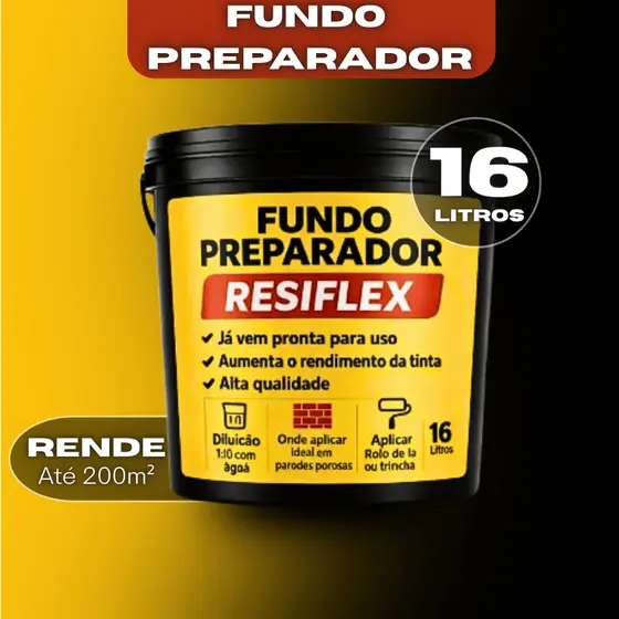 Fundo Preparador Resiflex 16L Selador de Reboco Fraco Alta Aderência Preparação Antes da Pintura