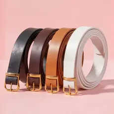 Cintos Feminino Fivela Metalizada Dourada Em Couro Sintético Ecológico Minimalista