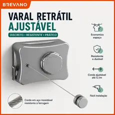 Varal Retrátil em Aço Inoxidável Ajustável em Até 5,1 Metros Resistente Seca Roupa
