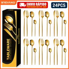 24 Kit Jogo De Talheres Inoxidável 416 Suprimentos De Cozinha Talheres de Dourados Talheres