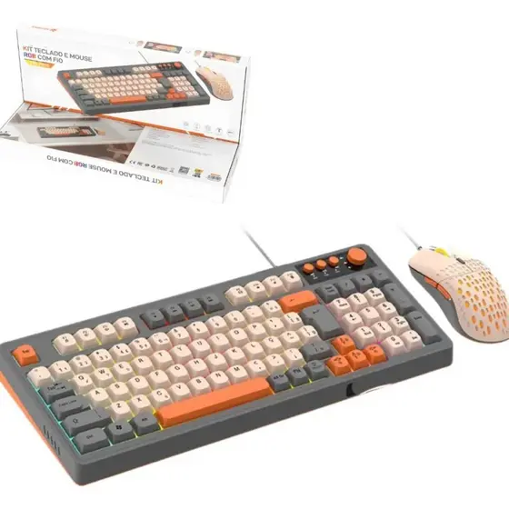 Kit Teclado Mecânico Gamer RGB + Mouse RGB com Fio FR13