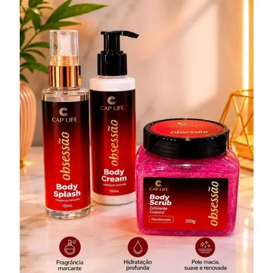 KIT OBSCECAO Body Splash + Body Cream + Body Scrub Obsessão - Caplife