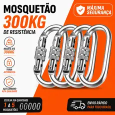 Mosquetão com Trava Rosca 300kg 3 Kn Reforçado Aço Carbono Kit 1 a 5 Unidades Multiuso