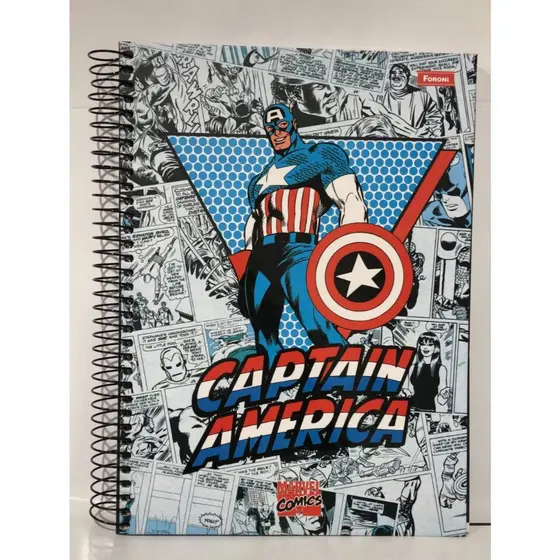 Caderno Capitão América 10 Matérias 160 Folhas | Caderno Universitário | Material Escolar Marvel | Papelaria
