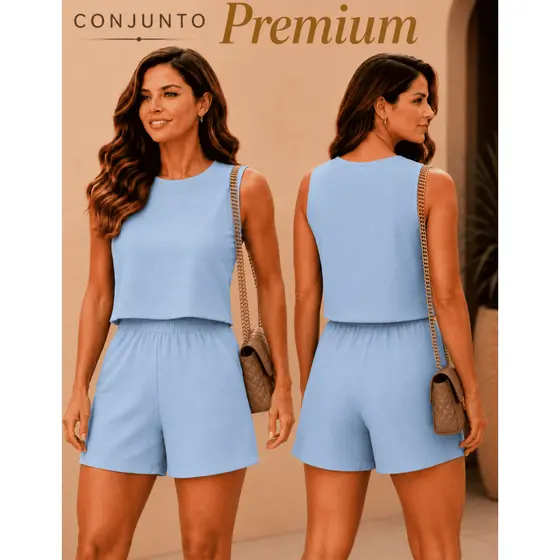 Conjunto Feminino Cropped e Short Verão 2026/2027 Duna Premium Zero Transparência Elegante e Moderno