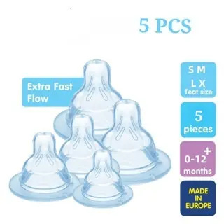 5PCS Tetinas De Seda Para Biberões De 0-12 + Meses Mamilos Macios 5,2cm Mamilo De Substituição De (Tamanho S M L X)