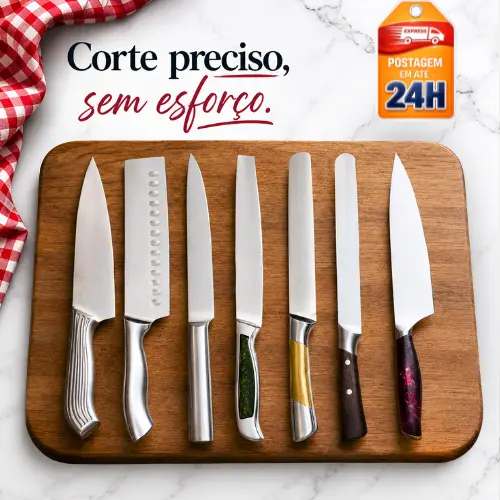 Faca Profissional de Cozinha em Aço Inoxidável | Chef, Santoku, Sushiman, Picanheira e Mais 10 Modelos