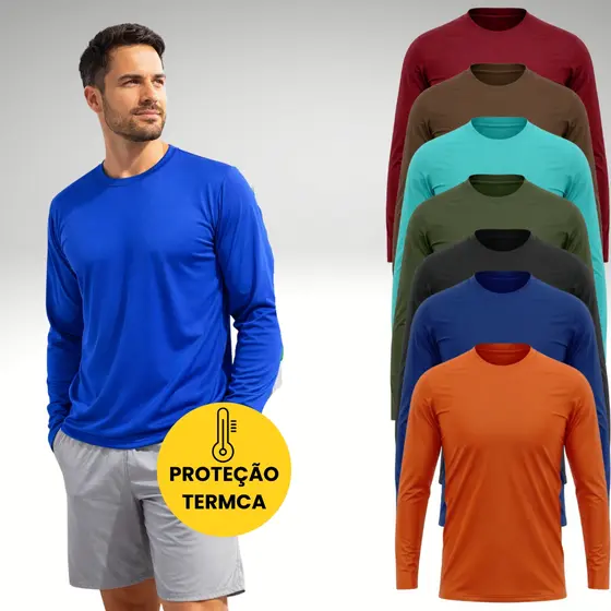 Kit 10 Camiseta UV Proteção Solar Termica Segunda Pele Tam P ao G3 Plus Size Praia Verão Cores Sortidas