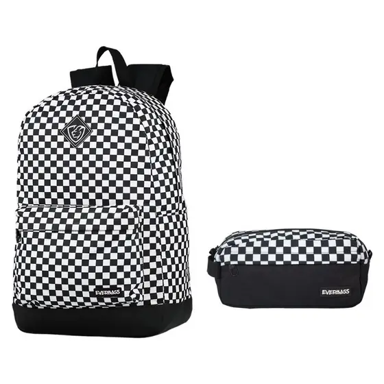 Mochila Escolar Xadrez + Estojo Necessaire Xadrez