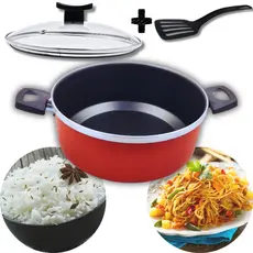 Panela Caçarola Antiaderente 16cm a 24cm Dakasa Tampa Vidro Temperado Espatula Cor Preta e Cereja