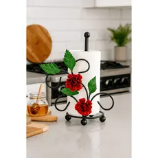 Porta Papel Toalha Preto Fosco Com Rosas