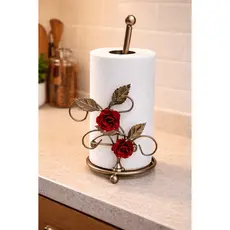 Porta Papel Toalha Dourado Com Rosas Em Ferro