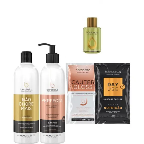 Borabella Não Chore Mais Shampoo 350ml + Perfecta 350ml + Argan