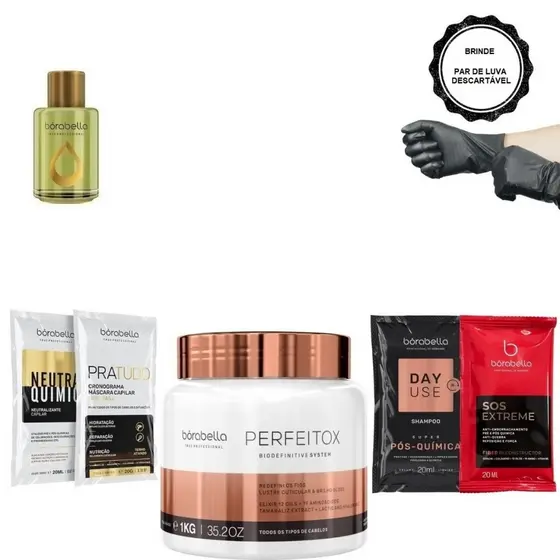 Borabella Perfeitox Alinhamento 1kg + Óleo Argan 7ml + Sachês