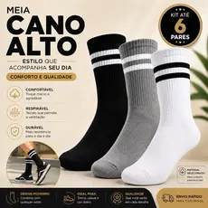 Kit De 3 a 12 Pares de Meias Masculina Cano Alto Moderna Algodão