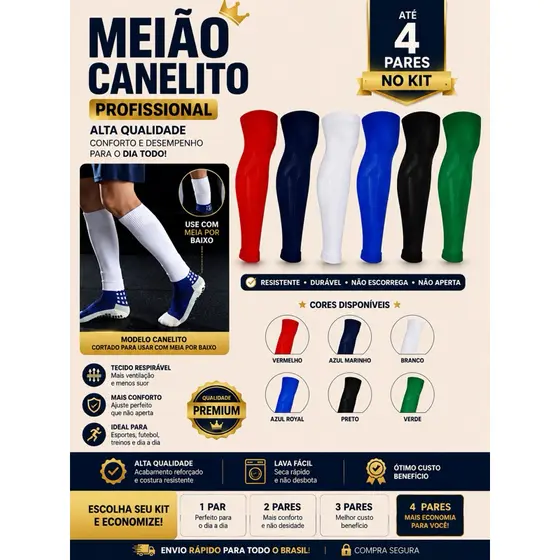 Meião Canelito Com 1 a 4 Pares Profissional Alta Qualidade
