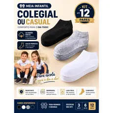 Kit De 3 a 12 Pares De Meias Colegial e Casual Algodão Preço Baixo