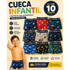 Kit Com 5 ou 10 Cuecas Boxer INFANTIL MENINO Estampandinhas