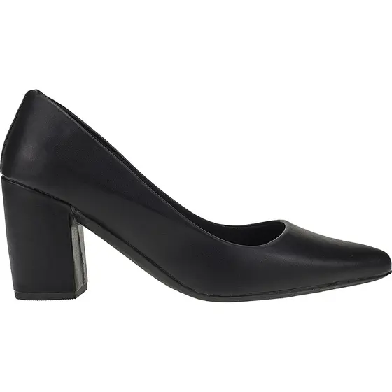 Scarpin Feminino Bico Fino Salto Bloco 7cm Mania de Mulher Social Confortável Preto