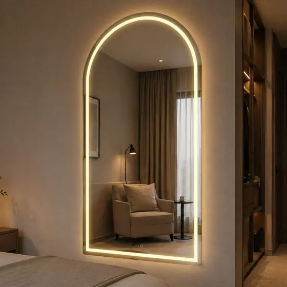 Espelho Jateado Arco Base Reta 100x80cm Arco Janela com 3 cores Led Salão Maquiagem Banheiro