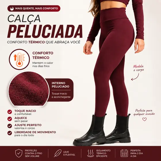 Legging Flanelada Feminina Cintura Alta Inverno Academia Confortável Plus Size