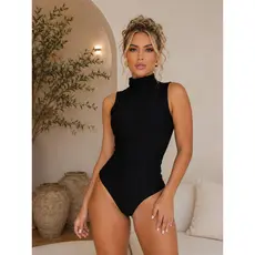 Body Feminino Regata Gola Alta Básico Slim Garrafinha Suplex Premium