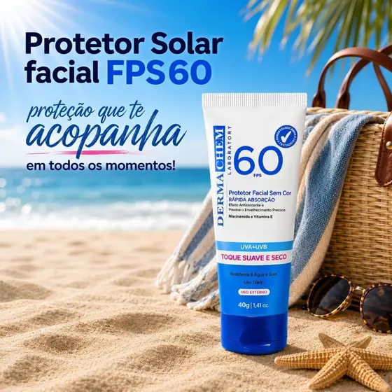 Protetor Solar Rosto FPS 60 Alta Proteção UVA/UVB Sem Cor Dermachem 40g