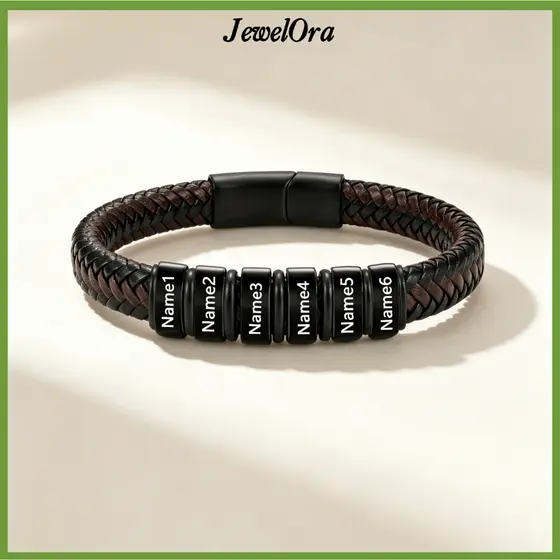 Pulseira De Couro Trançado Personalizada Com 2 A 6 Contas De Nome Para Casal Combinando O Dia Dos