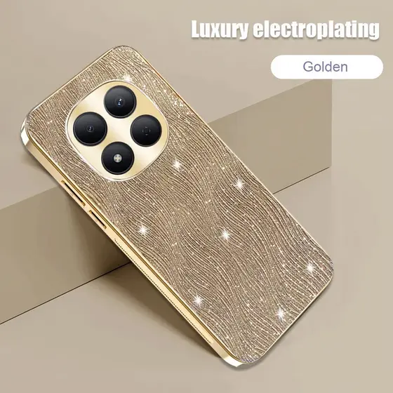 Capa para Redmi Note 15 Pro 5G com Brilho, Efeito de Ondas de Água, Proteção de Câmera Eletroplaqueada, Acabamento Fosco