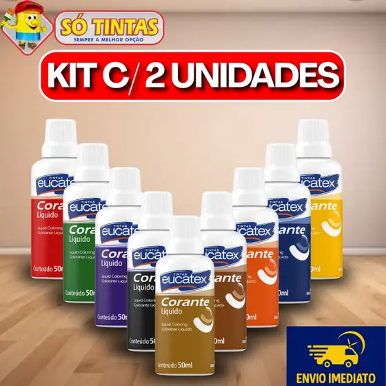 Kit 2 Corantes Líquido Eucatex 50ml Bisnaga, Cores Vibrantes, Alto Rendimento, Para Tintas, Parede
