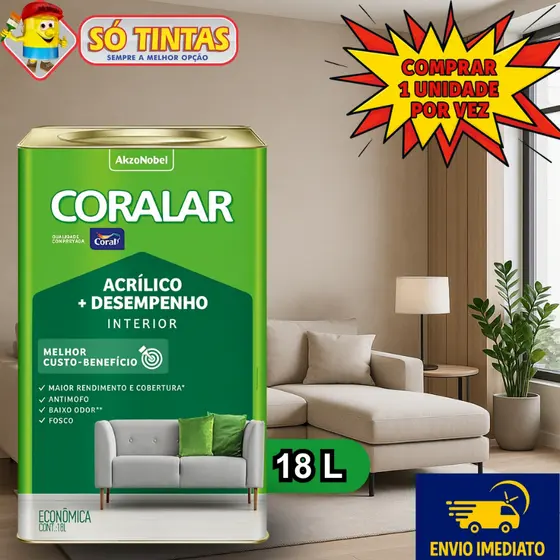 Tinta Acrílica Coralar Coral 18 L Fosca Interna Anti Mofo, Para Parede, Secagem Rápida Escolha a Cor