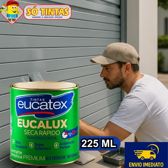 Tinta Esmalte Sintético Eucalux Eucatex 225 ML Brilhante, Secagem Rápida Madeira Metal, Várias Cores