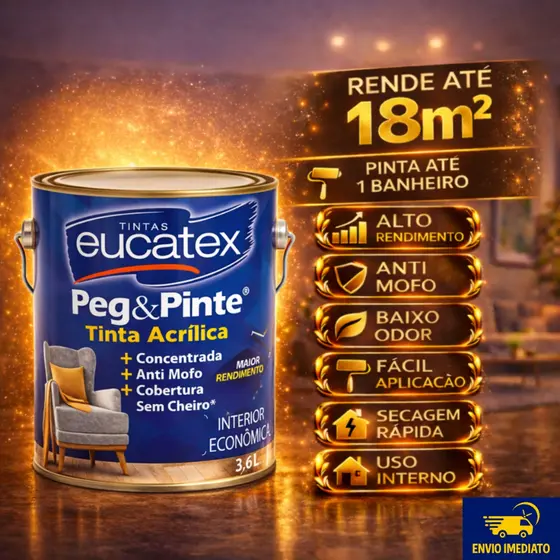 Tinta para Parede Interna Anti Mofo Acrílica Sem Cheiro 3,6 Litros Peg e Pinte Eucatex